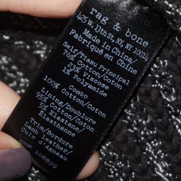 Rag & Bone Paula Tweed Leather Trim Zip Jacket XS - Picture 7 of 9